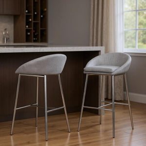HomeRoots Set of Two Stylish Gray and Silver Metal Low Back Bar Chairs with Comfort Features for Modern Spaces 332752