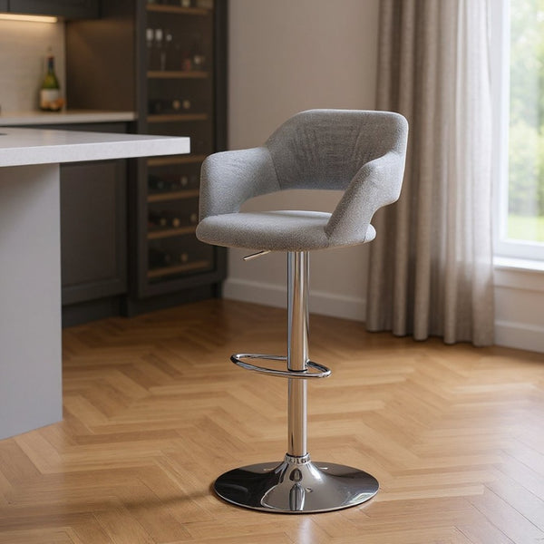 HomeRoots Light Gray and Silver Metal Low-Back Bar Chair - Stylish Comfort for Home Bars and Kitchens 332765
