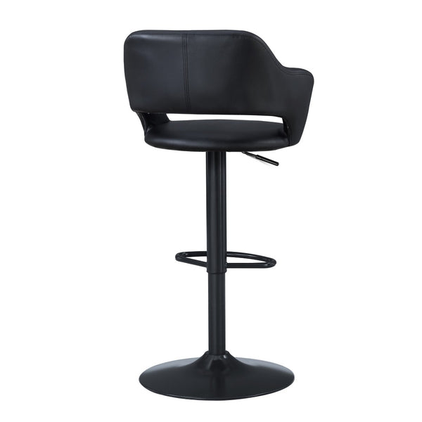 HomeRoots Black Adjustable Height Swivel Bar Chair - Modern Faux Leather & Metal Low Back Design for Comfort 332777