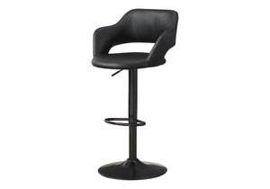 HomeRoots Black Adjustable Height Swivel Bar Chair - Modern Faux Leather & Metal Low Back Design for Comfort 332777