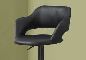 HomeRoots Black Adjustable Height Swivel Bar Chair - Modern Faux Leather & Metal Low Back Design for Comfort 332777