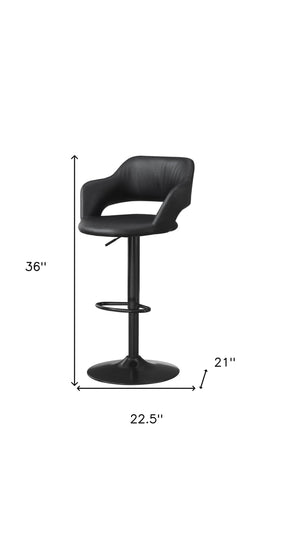 Homeroots Black Faux Leather And Metal Low Back Adjustable Height Bar Chair   332777