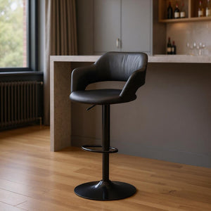 HomeRoots Black Adjustable Height Swivel Bar Chair - Modern Faux Leather & Metal Low Back Design for Comfort 332777
