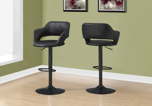HomeRoots Black Adjustable Height Swivel Bar Chair - Modern Faux Leather & Metal Low Back Design for Comfort 332777