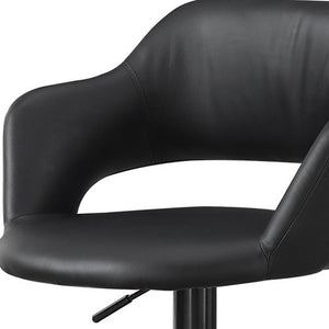 Homeroots Black Faux Leather And Metal Low Back Adjustable Height Bar Chair   332777