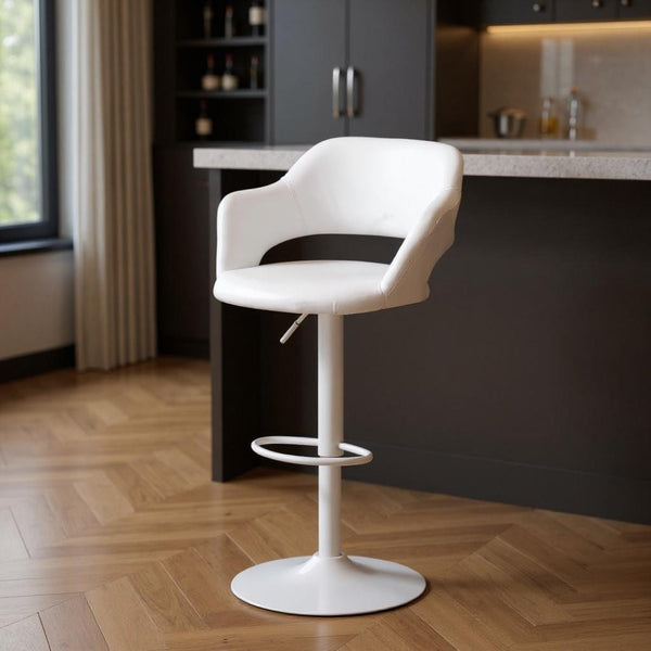 HomeRoots White Metal Low Back Bar Chair - Stylish Upholstered Stool for Kitchen, Home Bar, or Cafe Use 332778