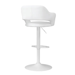 HomeRoots White Metal Low Back Bar Chair - Stylish Upholstered Stool for Kitchen, Home Bar, or Cafe Use 332778
