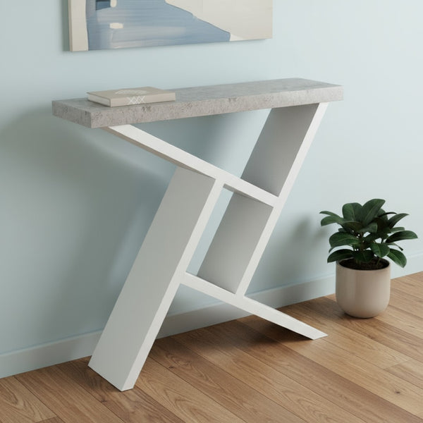 HomeRoots 36" Gray and White Abstract Console Table - Modern Design with Smart Storage and Stylish Shelves 332790