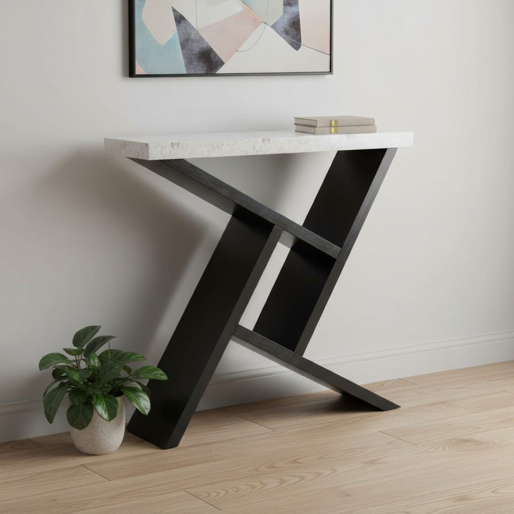 HomeRoots 36" Gray and Black Abstract Console Table – Sleek Design with Open Shelves for Stylish Storage Solutions 332791