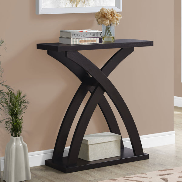 Homeroots 31" Espresso Cross Leg Console Table With Shelves   332792