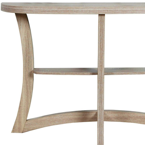HomeRoots 47" Taupe Half Moon Console Table - Stylish 3-Leg Design with Open Shelf for Elegant Spaces 332795