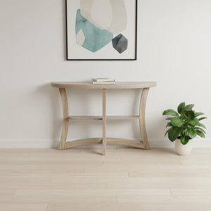 HomeRoots 47" Taupe Half Moon Console Table - Stylish 3-Leg Design with Open Shelf for Elegant Spaces 332795