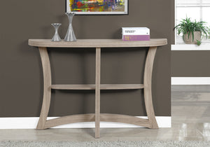 HomeRoots 47" Taupe Half Moon Console Table - Stylish 3-Leg Design with Open Shelf for Elegant Spaces 332795