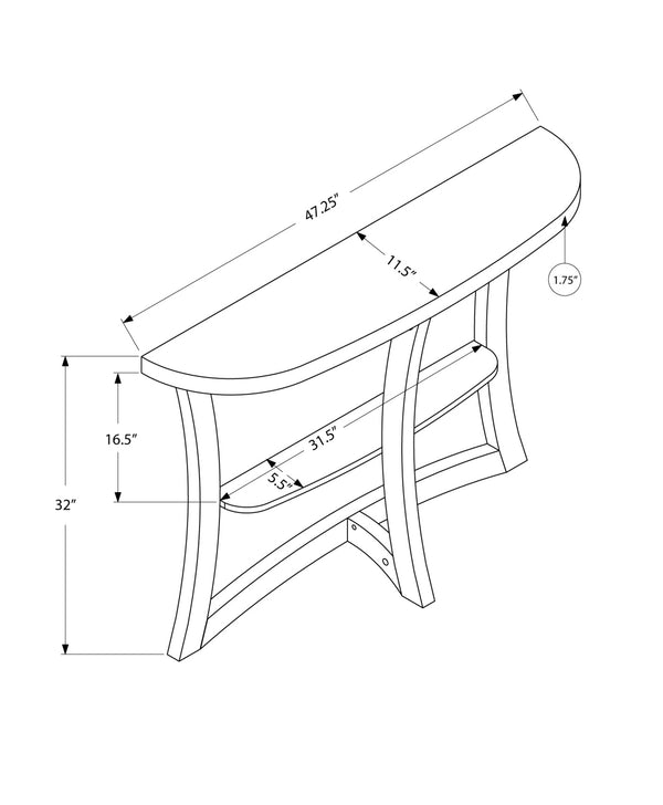 Homeroots 47" Taupe Half Moon Three Leg Console Table With Shelves   332795
