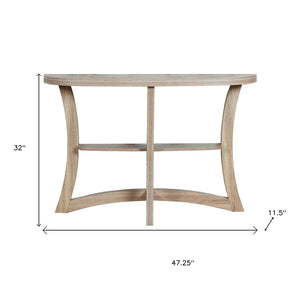 HomeRoots 47" Taupe Half Moon Console Table - Stylish 3-Leg Design with Open Shelf for Elegant Spaces 332795