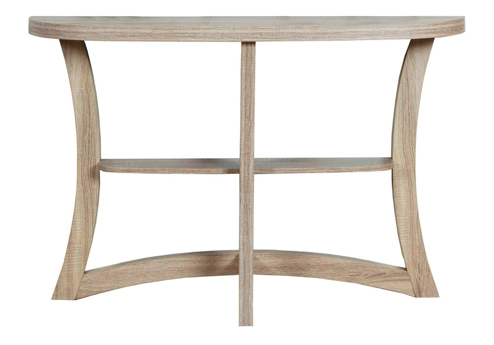 HomeRoots 47" Taupe Half Moon Console Table - Stylish 3-Leg Design with Open Shelf for Elegant Spaces 332795