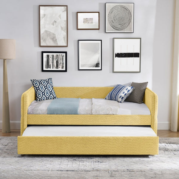 English Elm Daybed Boucle Upholstered Tufted Twin Trundle Sofa for Guest Bedroom Studio Lounge Yellow W1413S00174
