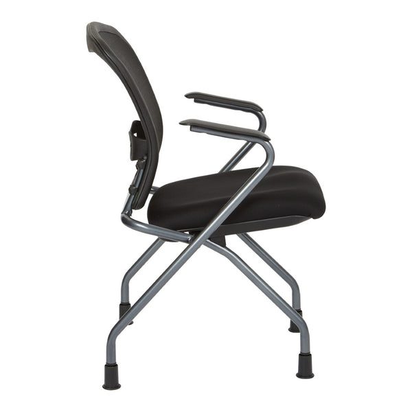 OSP Home Furnishings Deluxe Pro-line Ii Folding Nesting Armchair with Mesh Back and Lumbar Support Coal 84440-30