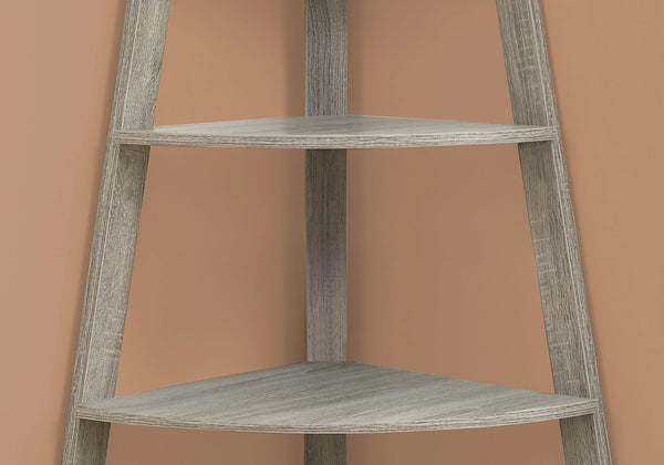HomeRoots 60" Taupe Wood Four-Tier Corner Bookcase – Stylish Space-Saving Storage for Modern Homes & Offices 332800