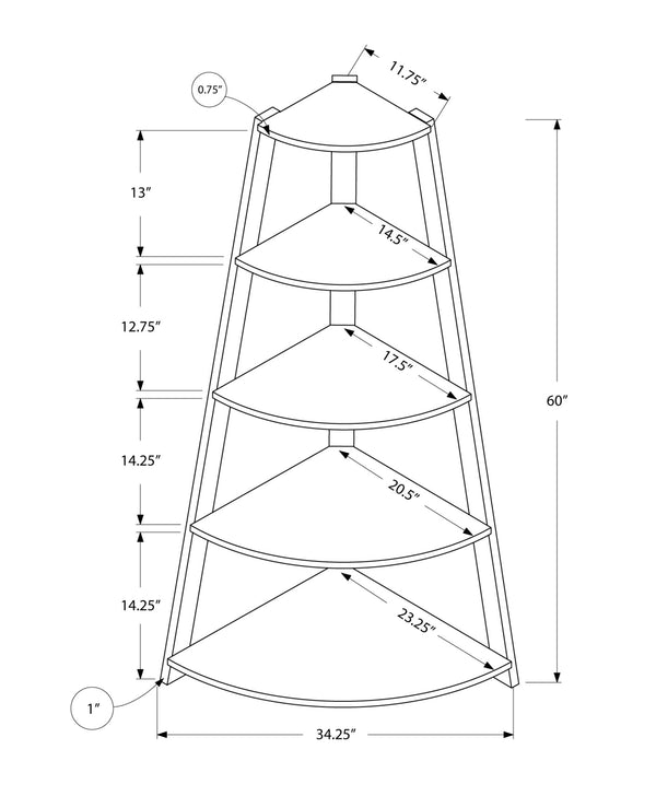 Homeroots 60" Taupe Wood Four Tier Corner Bookcase   332800