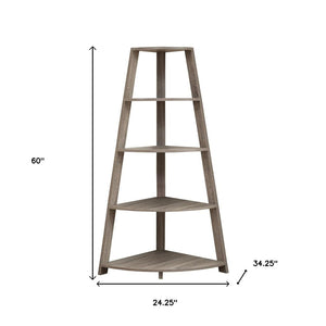 HomeRoots 60" Taupe Wood Four-Tier Corner Bookcase – Stylish Space-Saving Storage for Modern Homes & Offices 332800