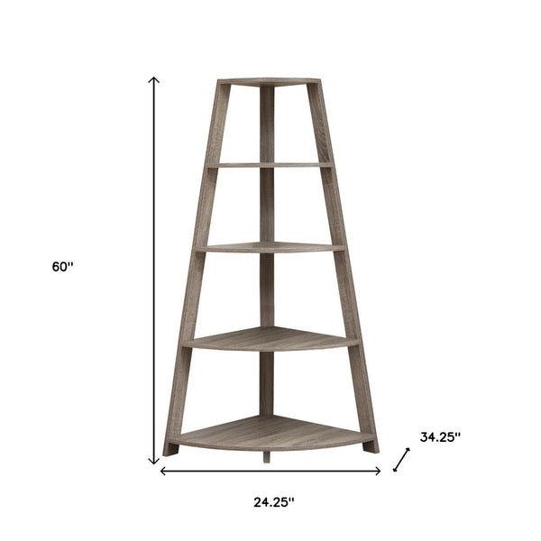 HomeRoots 60" Taupe Wood Four-Tier Corner Bookcase – Stylish Space-Saving Storage for Modern Homes & Offices 332800