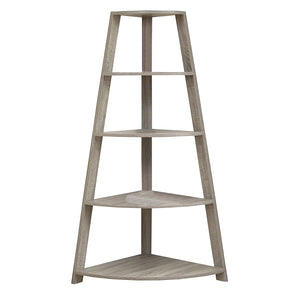 Homeroots 60" Taupe Wood Four Tier Corner Bookcase   332800