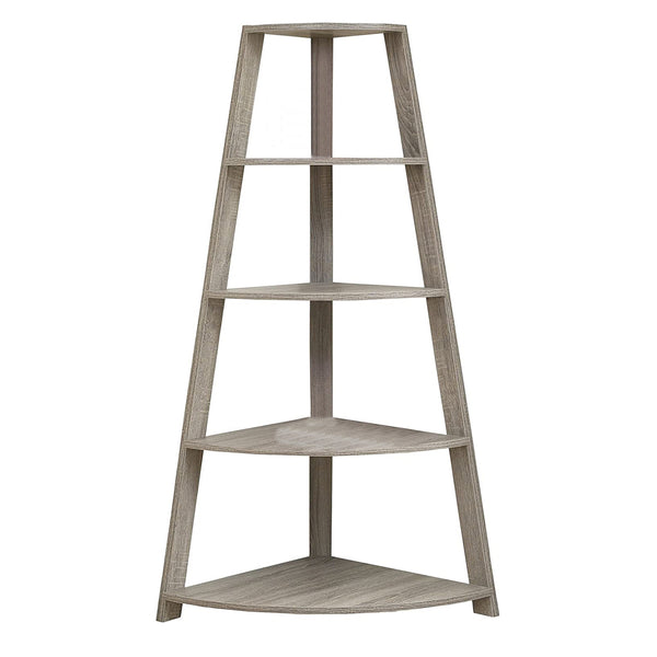 Homeroots 60" Taupe Wood Four Tier Corner Bookcase   332800