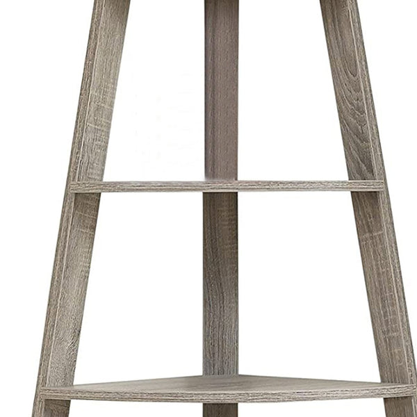 Homeroots 60" Taupe Wood Four Tier Corner Bookcase   332800