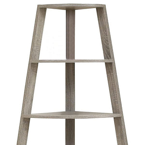 Homeroots 60" Taupe Wood Four Tier Corner Bookcase   332800