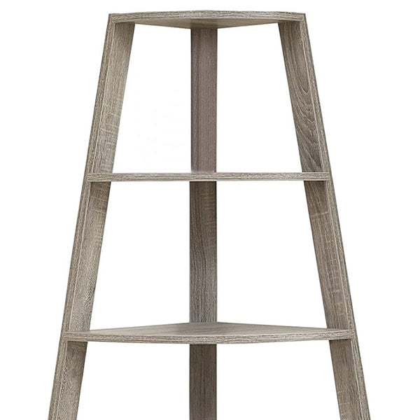 Homeroots 60" Taupe Wood Four Tier Corner Bookcase   332800