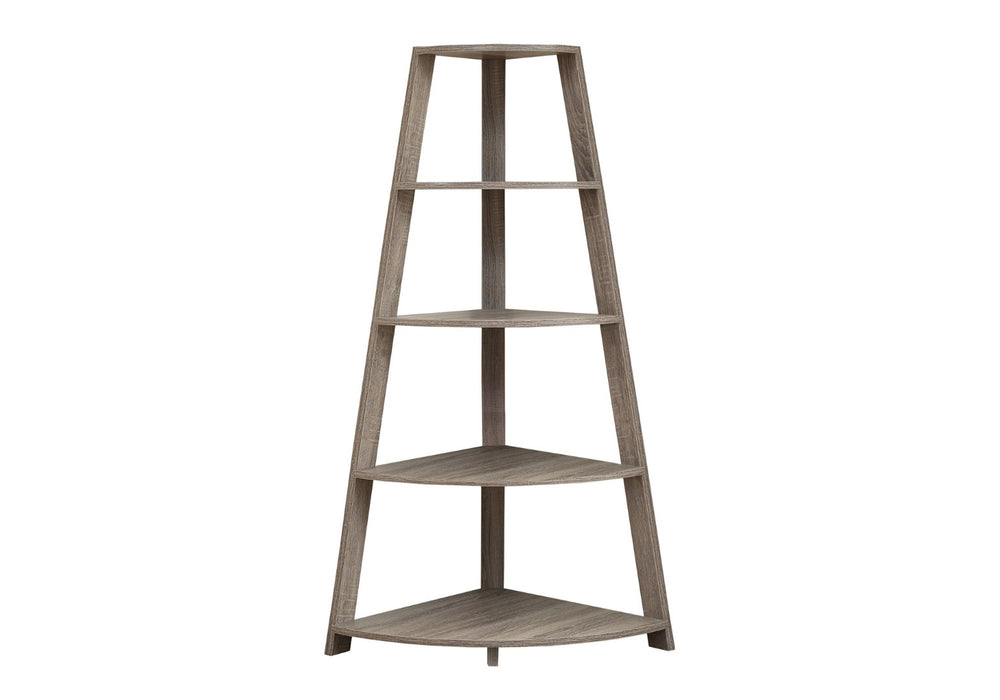 HomeRoots 60" Taupe Wood Four-Tier Corner Bookcase – Stylish Space-Saving Storage for Modern Homes & Offices 332800