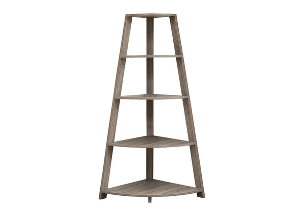 HomeRoots 60" Taupe Wood Four-Tier Corner Bookcase – Stylish Space-Saving Storage for Modern Homes & Offices 332800