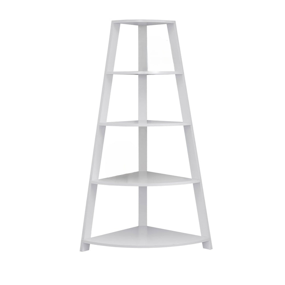 HomeRoots White Wood Corner Bookcase - Stylish Four-Tier Storage Solution for Modern Spaces and Décor 332801