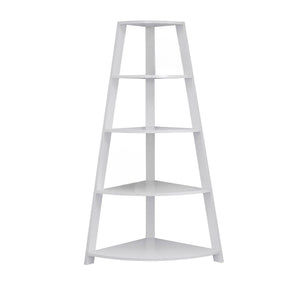HomeRoots White Wood Corner Bookcase - Stylish Four-Tier Storage Solution for Modern Spaces and Décor 332801