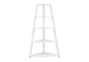 HomeRoots White Wood Corner Bookcase - Stylish Four-Tier Storage Solution for Modern Spaces and Décor 332801