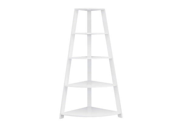 HomeRoots White Wood Corner Bookcase - Stylish Four-Tier Storage Solution for Modern Spaces and Décor 332801