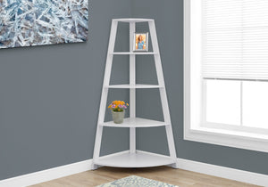 HomeRoots White Wood Corner Bookcase - Stylish Four-Tier Storage Solution for Modern Spaces and Décor 332801