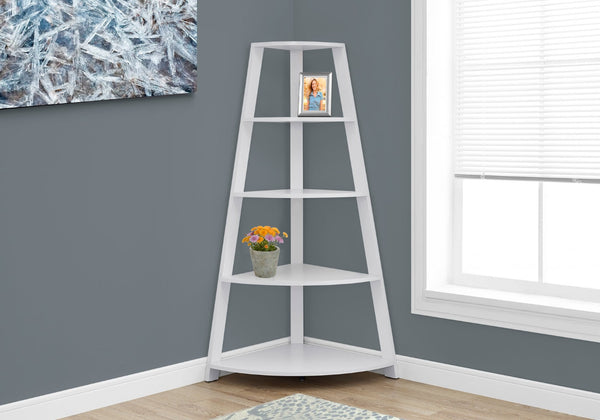 HomeRoots White Wood Corner Bookcase - Stylish Four-Tier Storage Solution for Modern Spaces and Décor 332801
