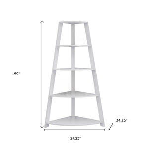 HomeRoots White Wood Corner Bookcase - Stylish Four-Tier Storage Solution for Modern Spaces and Décor 332801