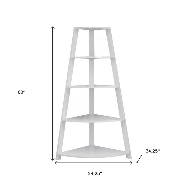 HomeRoots White Wood Corner Bookcase - Stylish Four-Tier Storage Solution for Modern Spaces and Décor 332801
