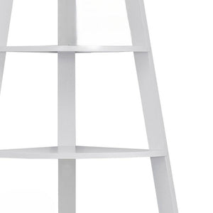 HomeRoots White Wood Corner Bookcase - Stylish Four-Tier Storage Solution for Modern Spaces and Décor 332801
