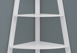 HomeRoots White Wood Corner Bookcase - Stylish Four-Tier Storage Solution for Modern Spaces and Décor 332801