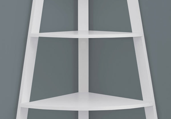 HomeRoots White Wood Corner Bookcase - Stylish Four-Tier Storage Solution for Modern Spaces and Décor 332801
