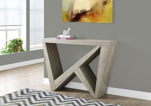 HomeRoots 47" Taupe Abstract Console Table – Stylish Entryway Furniture with Sculptural Base & Easy Care Design 332807