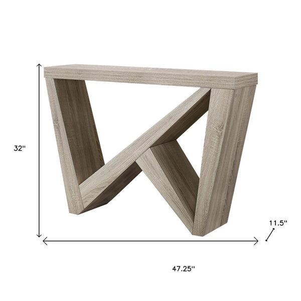 HomeRoots 47" Taupe Abstract Console Table – Stylish Entryway Furniture with Sculptural Base & Easy Care Design 332807