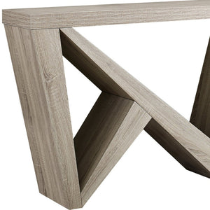 HomeRoots 47" Taupe Abstract Console Table – Stylish Entryway Furniture with Sculptural Base & Easy Care Design 332807