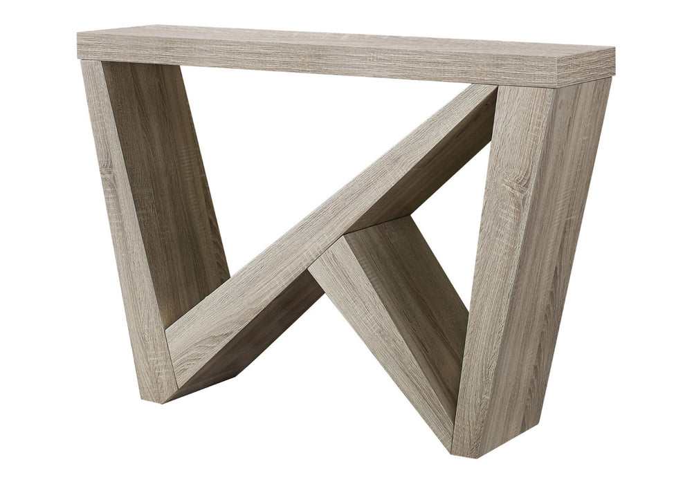 HomeRoots 47" Taupe Abstract Console Table – Stylish Entryway Furniture with Sculptural Base & Easy Care Design 332807