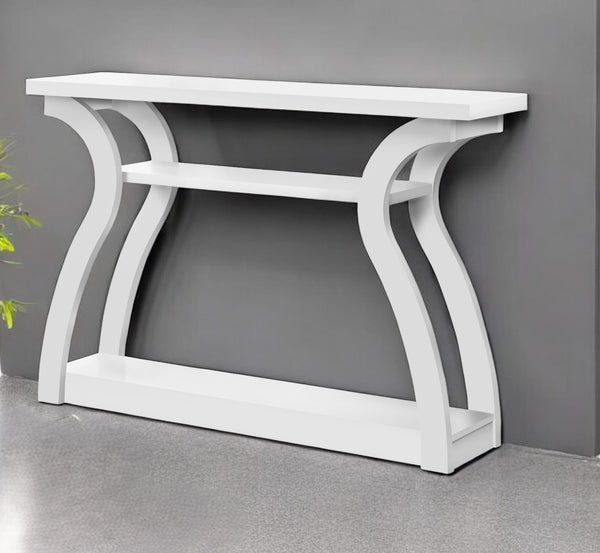Homeroots 47" White Floor Shelf Console Table With Shelves   332809