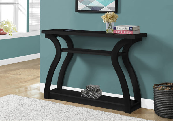 HomeRoots 47" Sleek Black Console Table with Dual Shelves for Stylish Storage in Entryways and Living Rooms 332810